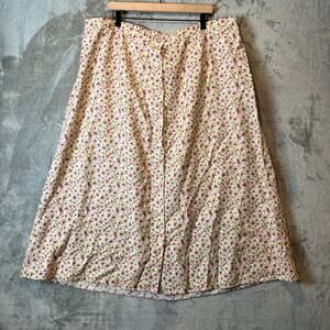 Vintage Floral Button Front Midi Skirt Cottagecore Boho Retro Linen Blend 3X‎
